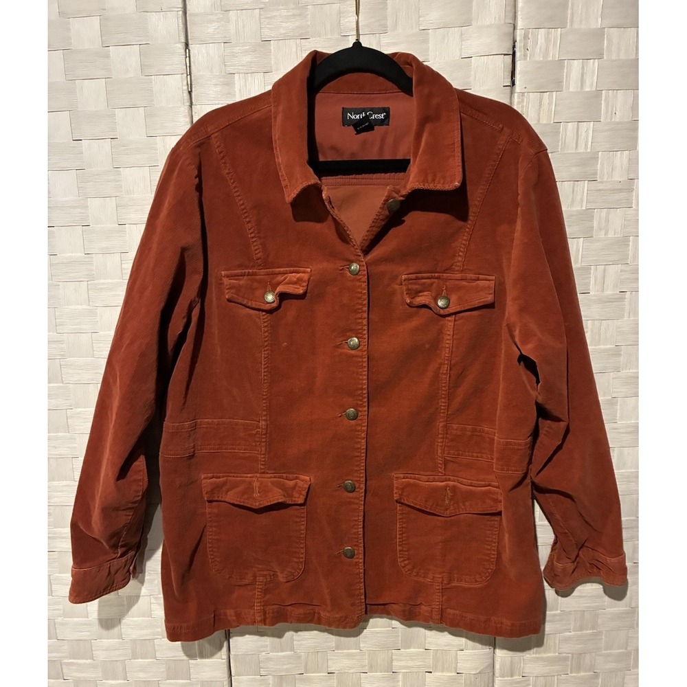 North Crest Corduroy Jacket Rust Orange Button Front Women's 2X 18W 20W